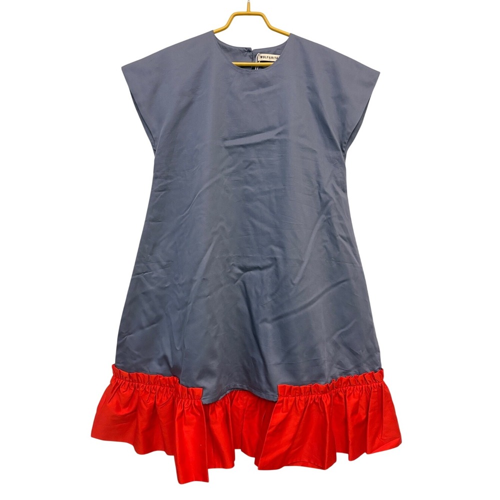 Wolf & Rita Slate Blue and Red Ruffle Hem Sleeveless Dress Girls Size 8 NWT